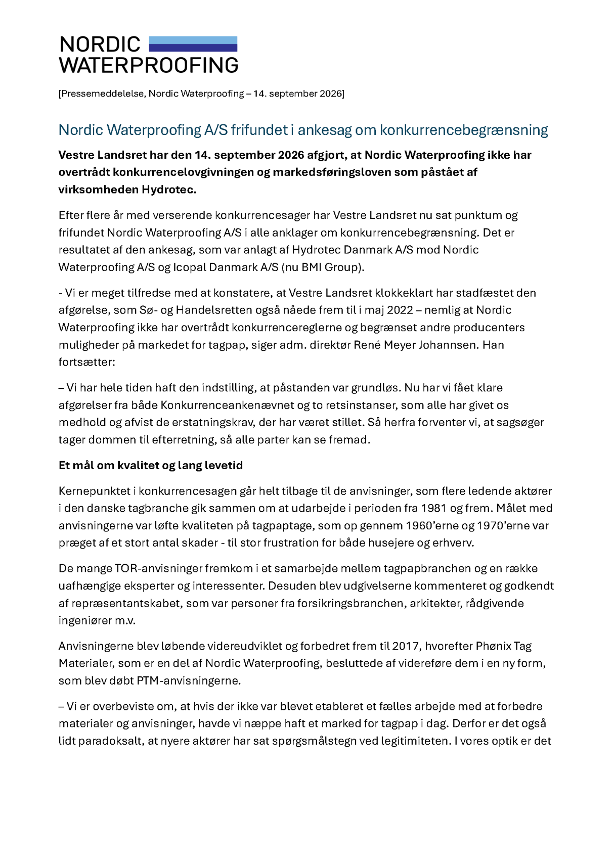 260914 Nordic Waterproofing Pm Medhold I Ankesag Om Konkurrenceforhold Page 1