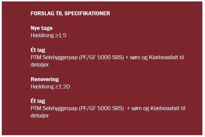 Foreslag til specifikationer på sekundære tage
